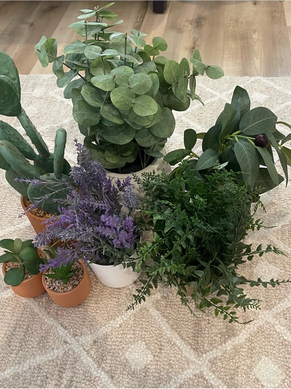 Artificial Potted Greenery and Lavender Mix - Green & Purple Faux Plants